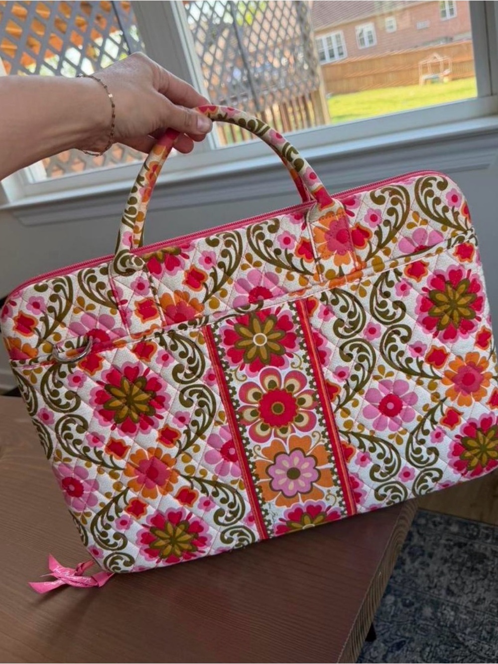 Vera Bradley Quilted Floral Laptop Sleeve in Pink, Orange & Green - Picture 5 of 5